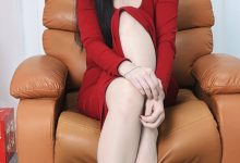 丝韵摄影 NO.3369 橙子 黑色V-领针织长袖 黑色斑点短裙-套图岛