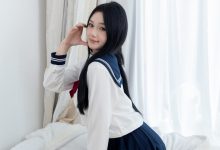 物恋传媒 No.2817 橙子-板鞋、珊瑚绒袜、白粉短棉袜、jk制服-套图岛